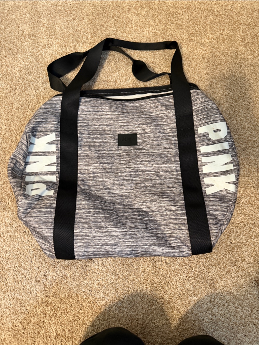 PINK Victoria's Secret Heather Gray Duffel Bag with Black Straps
